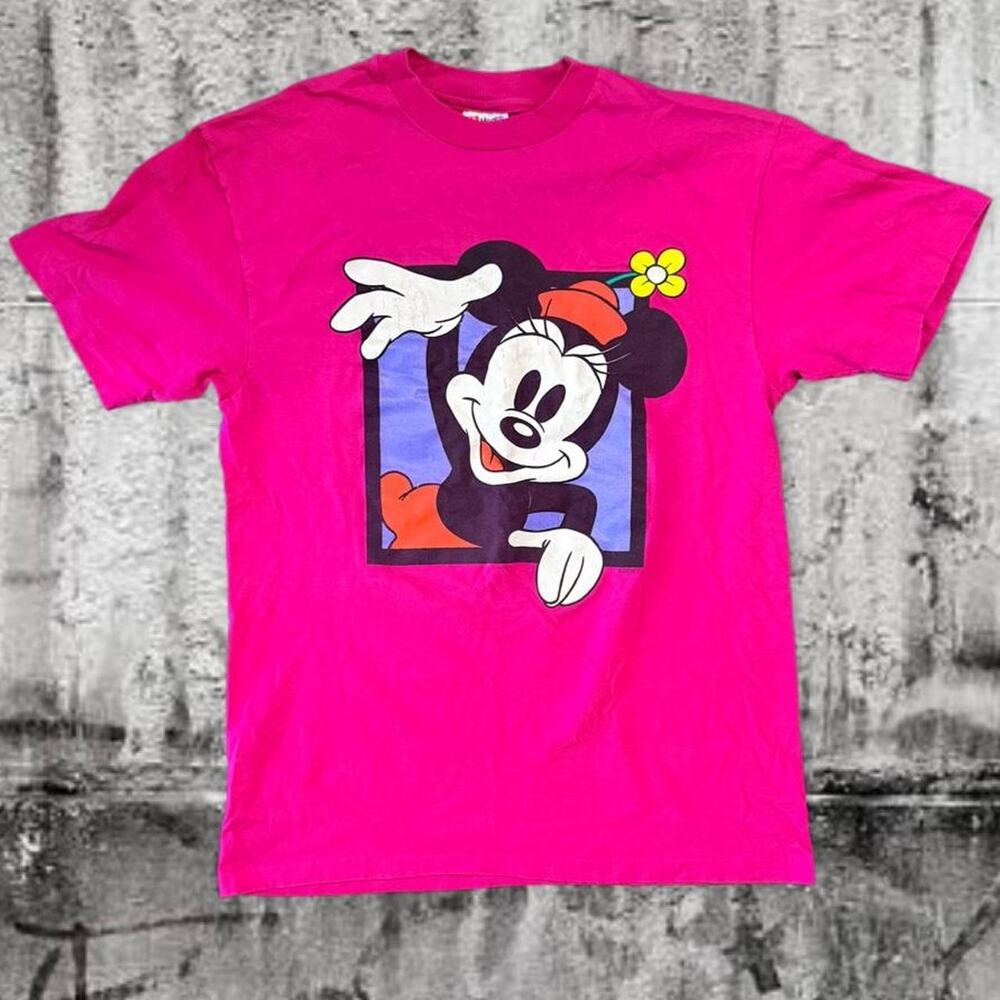 Vintage 90s Disney Minnie Mouse Hot Pink T-Shirt Hanes Beefy-T Made in USA